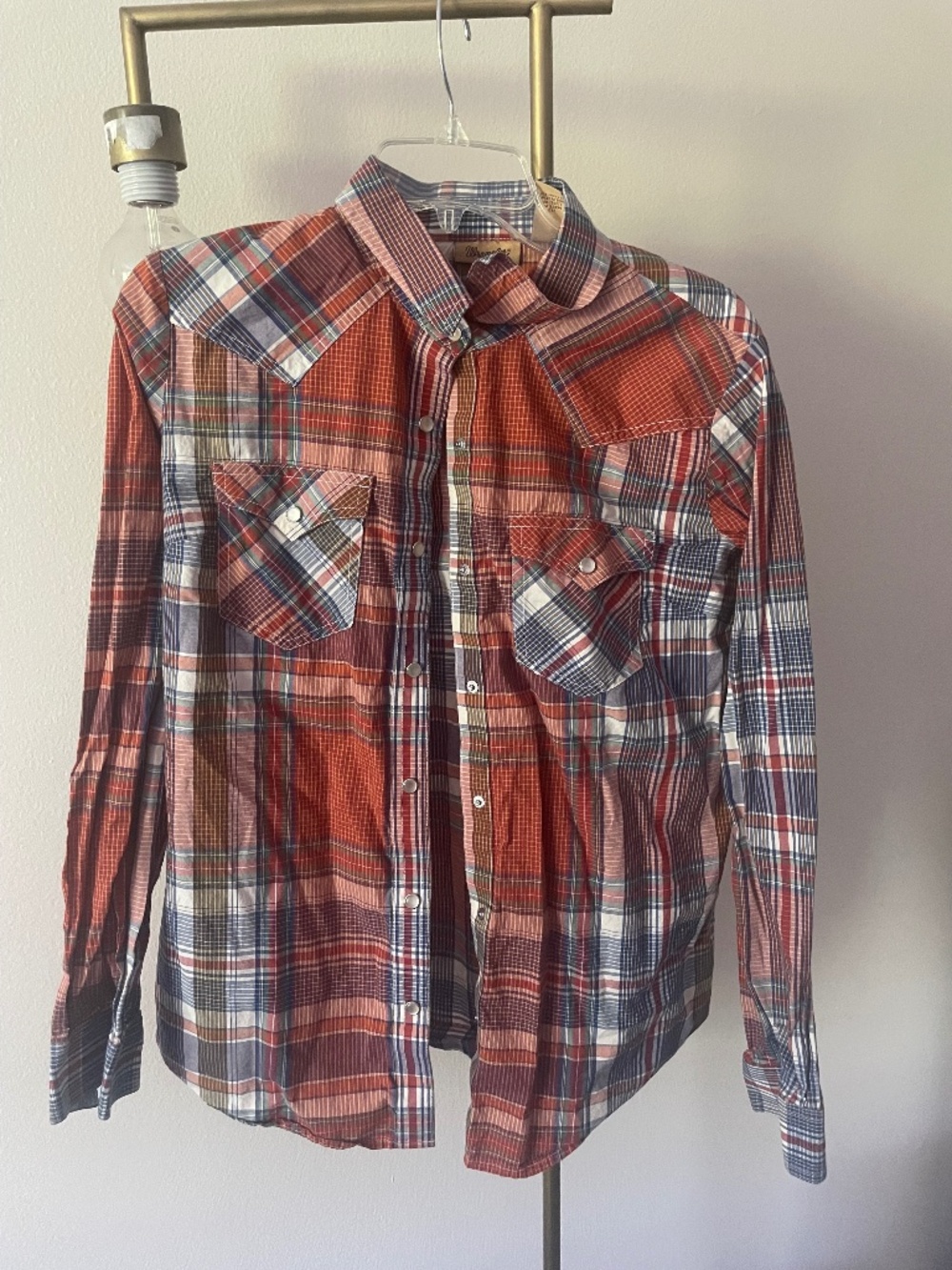 Wrangler pearl snap front plaid shirt